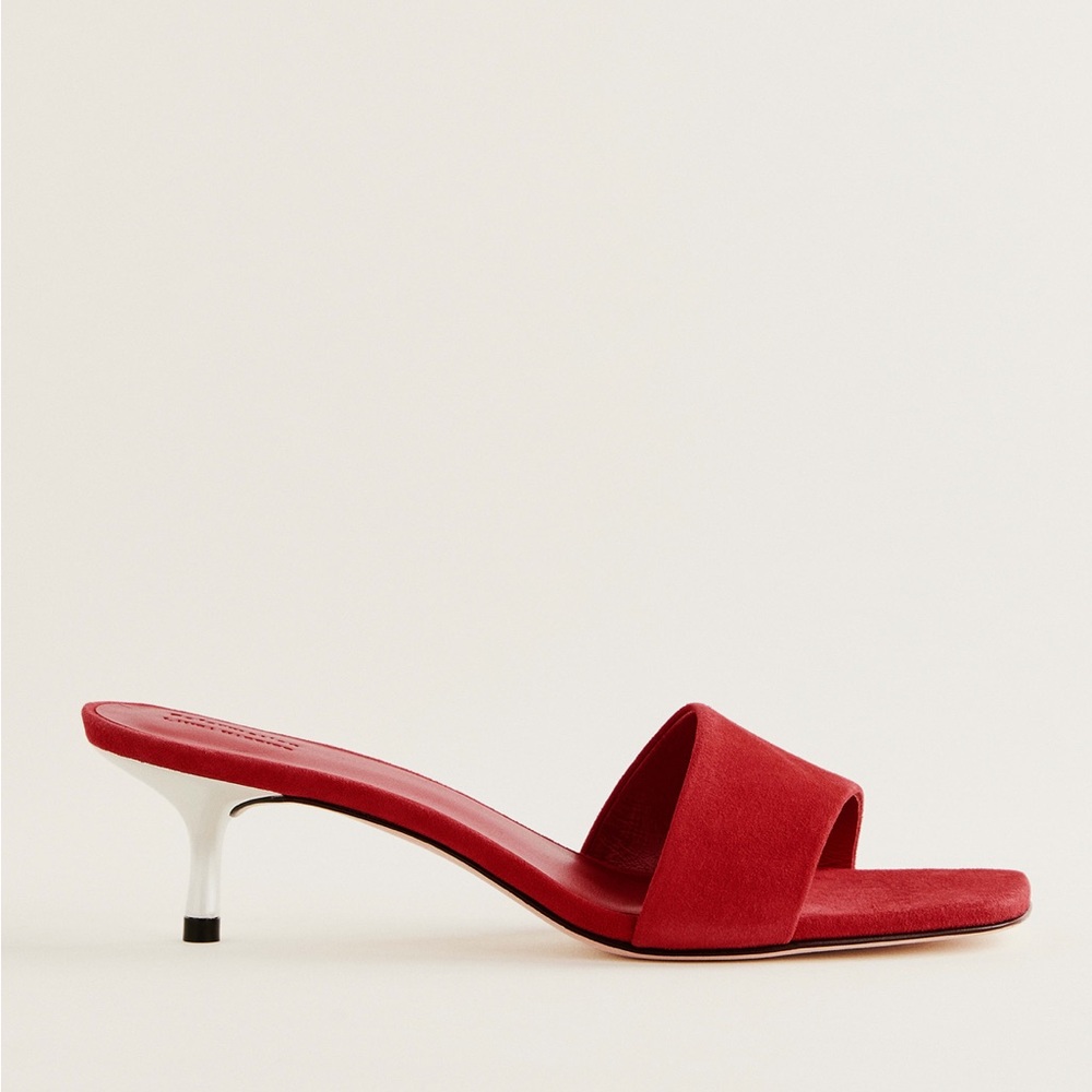NIB! Reformation x Laura Harrier Hartzell Heeled Sandal Lipstick Suede 7